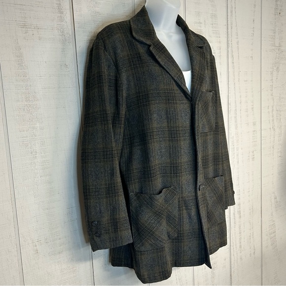 Vntg Womens Field Jacket Size L 100% Wool Buttons Plaid Shacket Grannycore - Picture 4 of 12